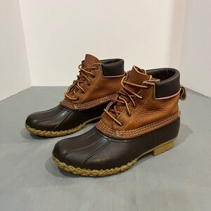 L.L. Bean Duck Boots Women 9 Brown Leather 6" Padded Collar Waterproof 273068
